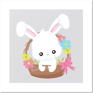 Easter, Easter Bunny, White Bunny, Easter Basket Posters and Art